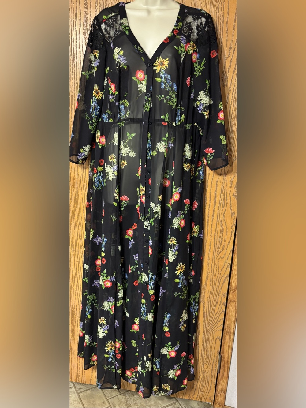 torrid Black Sheer Maxi Dress with Multi-Color Floral Print